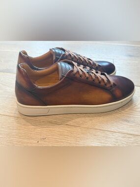 100% Authentic Magnanni Brown Leather Low-Top Sneakers with White Sole